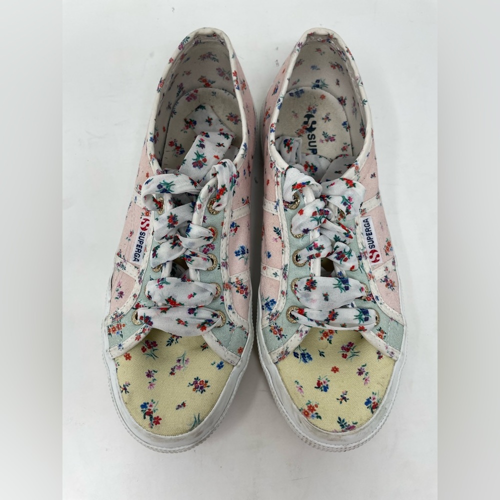 Superga Women Floral Pink Yellow Sneakers Size 7 - Picture 3 of 10